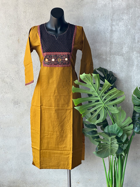 Neck patch Pure cotton kurti - Musturd