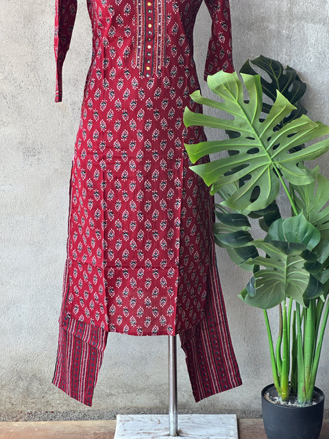 Printed cambric cotton kurti pant