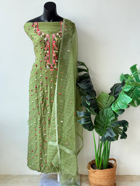 French knot hand emb salwar suit material