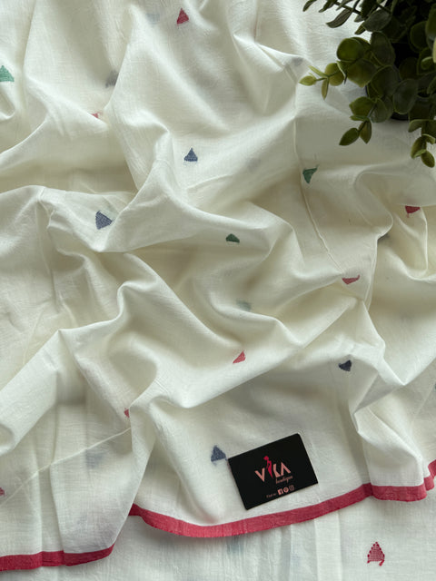 White with multi triangle Jamdhani material