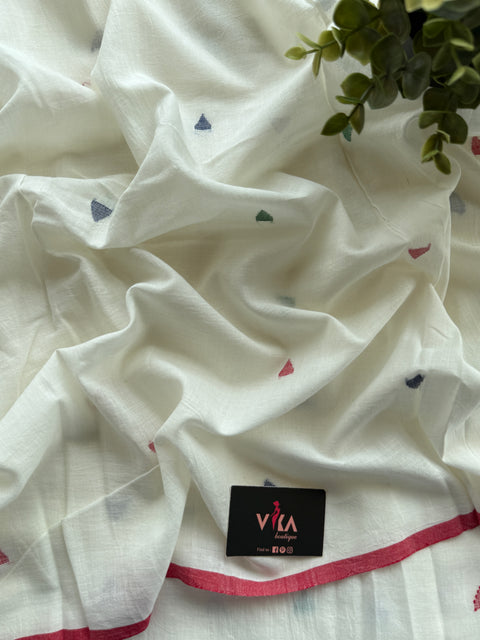 White with multi triangle Jamdhani material