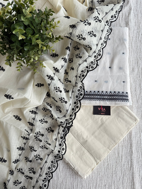 White and black combo cotton suit set