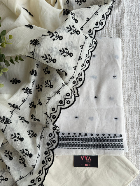 White and black combo cotton suit set