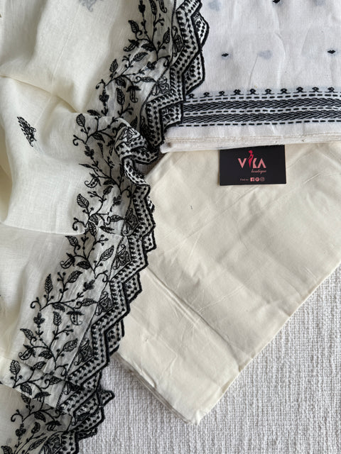 White and black combo cotton suit set