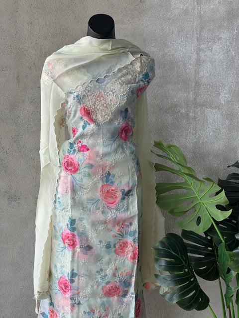 Floral printed linen cotton salwar material