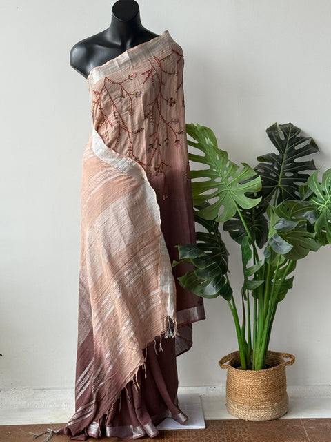 Emb half and half soft linen saree