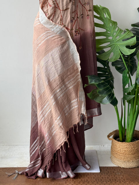 Emb half and half soft linen saree