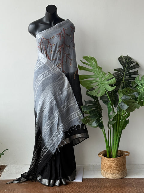 Emb half and half soft linen saree