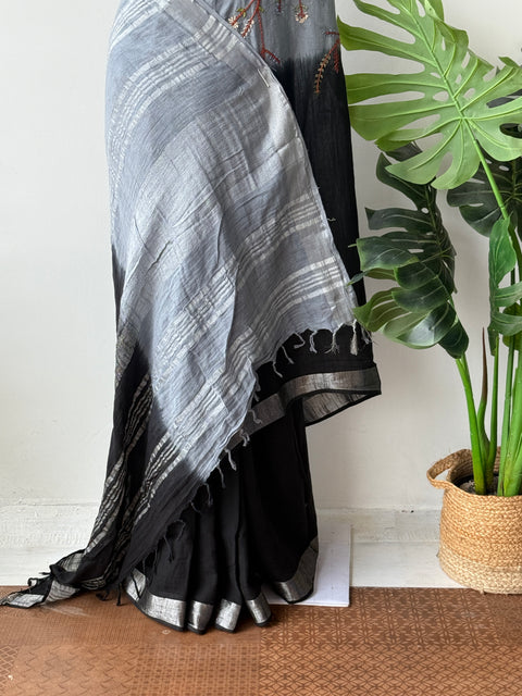 Emb half and half soft linen saree