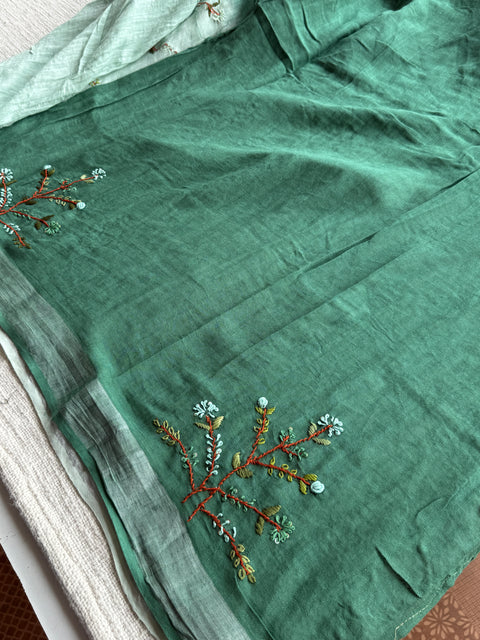 Emb half and half soft linen saree