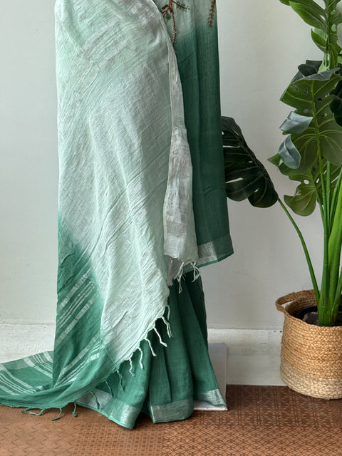 Emb half and half soft linen saree