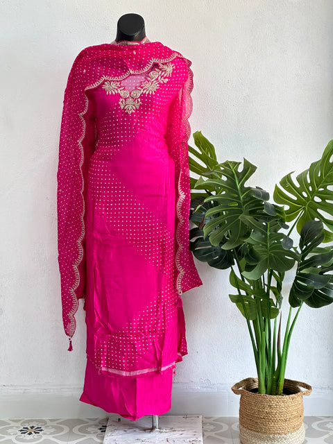 Partywear Russian silk suit material - Rani Pink