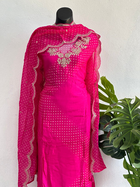 Partywear Russian silk suit material - Rani Pink