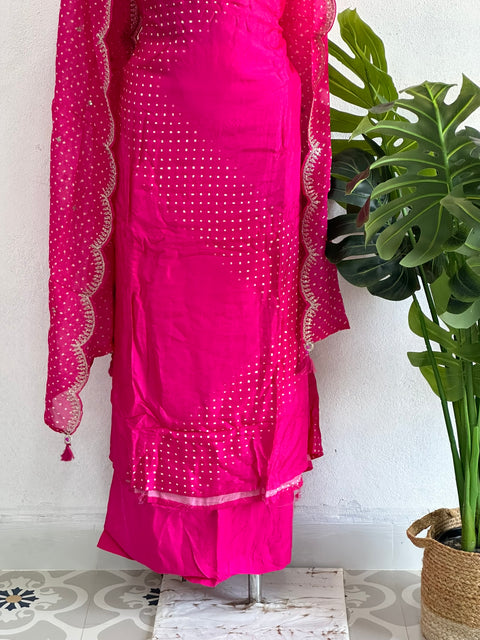 Partywear Russian silk suit material - Rani Pink