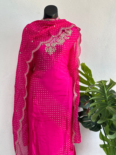 Partywear Russian silk suit material - Rani Pink