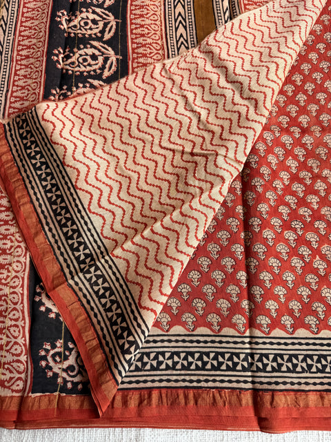 Bagru printed chanderi saree