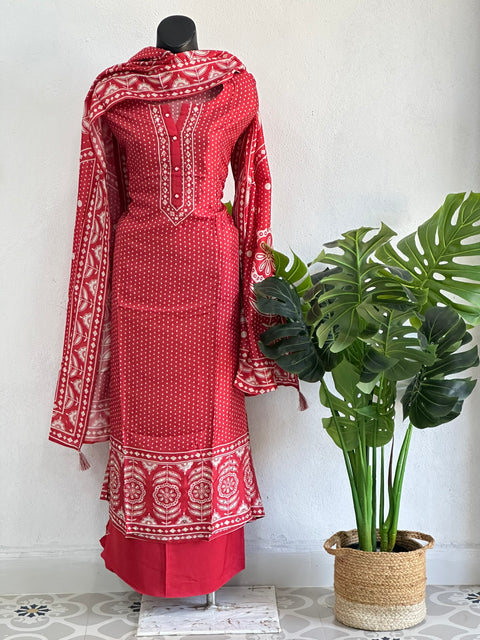 Red printed Russian silk suit material