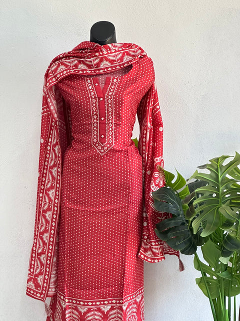 Red printed Russian silk suit material