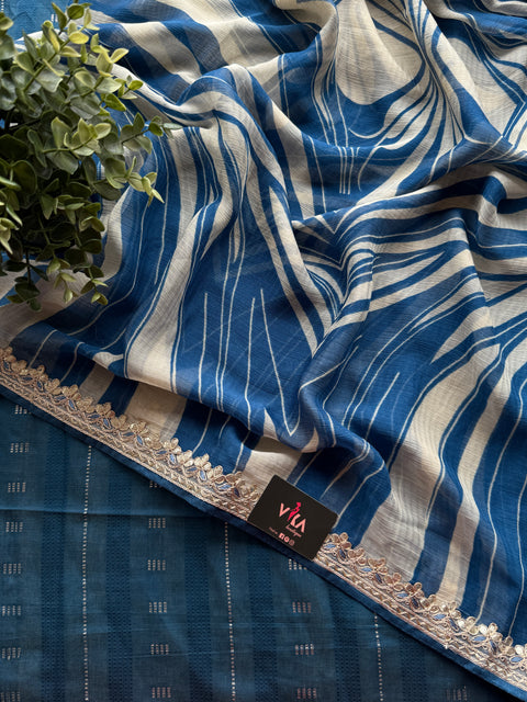 Blue digi printed georgette saree