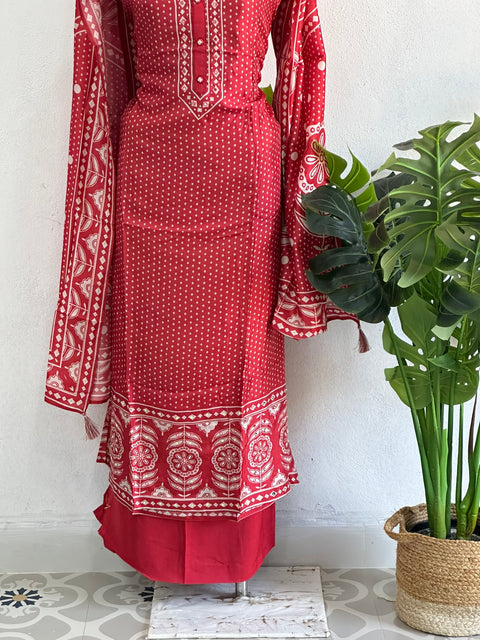 Red printed Russian silk suit material