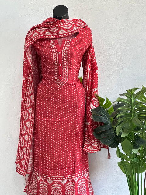 Red printed Russian silk suit material