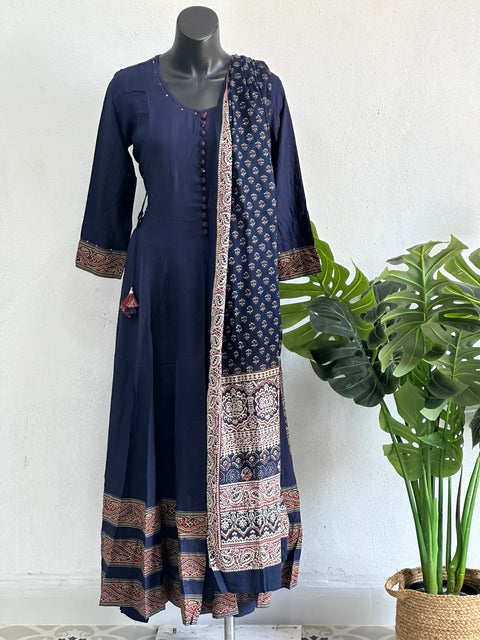 Blue Rayon Anarkali readymade set