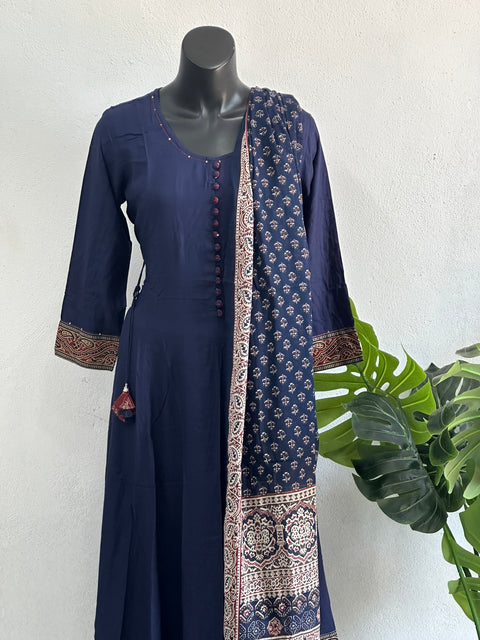 Blue Rayon Anarkali readymade set