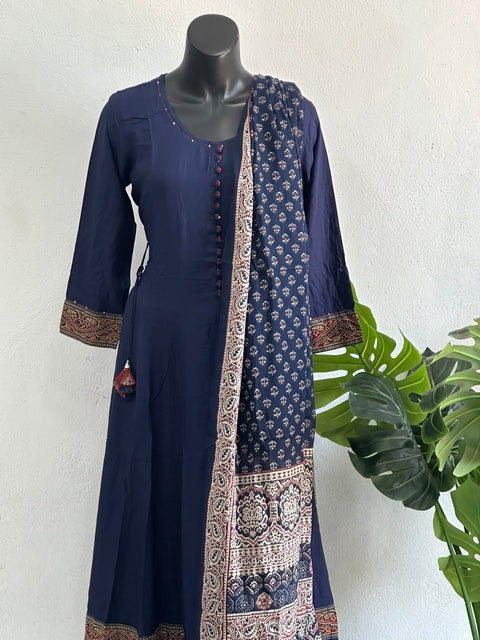 Blue Rayon Anarkali readymade set