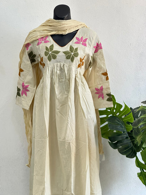 Floral applique work pure cotton suit set