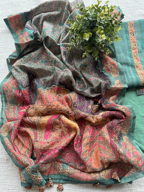 Kantha work Chanderi suit set