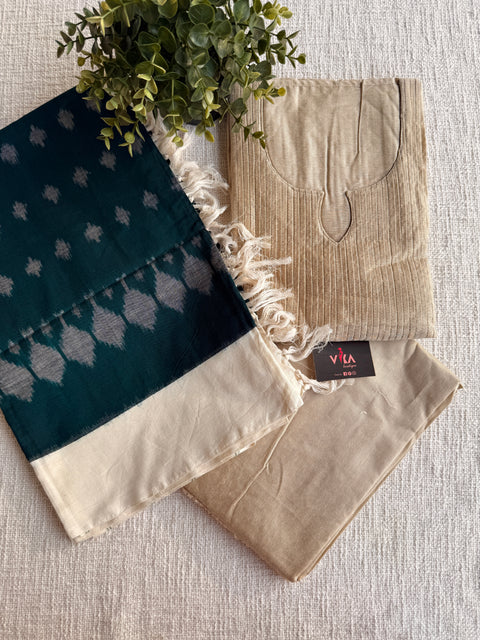 Silk cotton set with ikat cotton dupatta