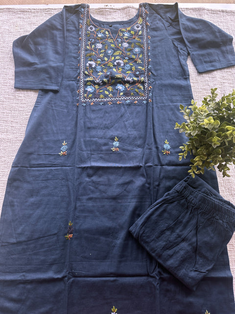 Blue Hand Emb Vikhadi cotton kurti