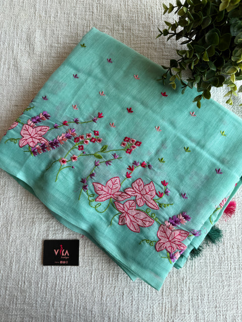 Kana machine emb linen cotton saree