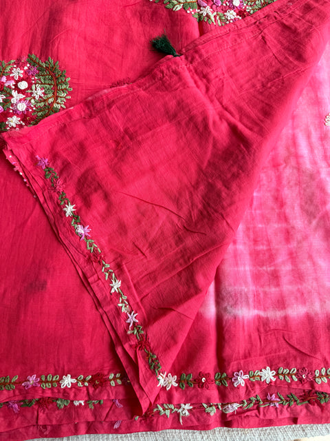 Hand emb mul cotton shibori saree
