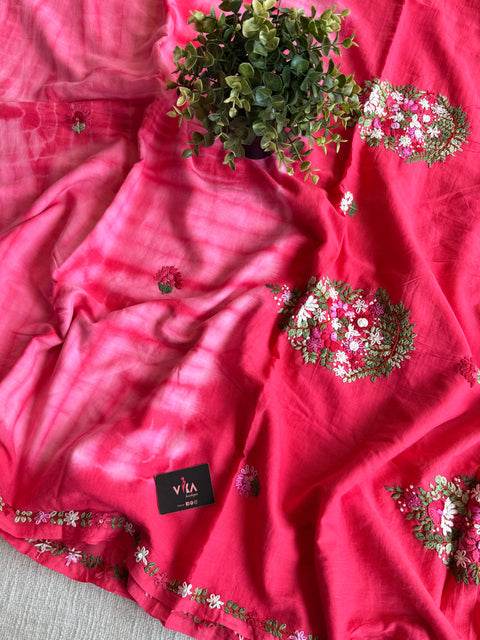 Hand emb mul cotton shibori saree