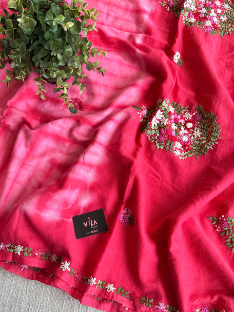 Hand emb mul cotton shibori saree