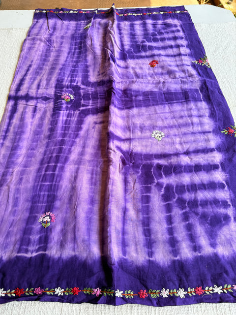 Hand emb mul cotton shibori saree