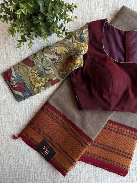 Cotton saree with Ready blouse - size 38