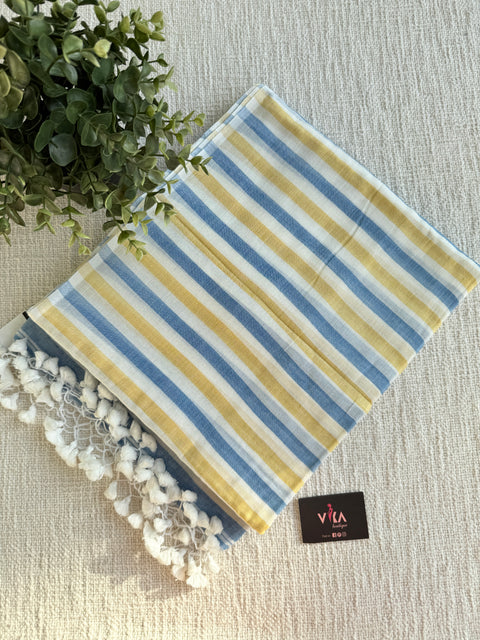 Self striped handloom cotton saree