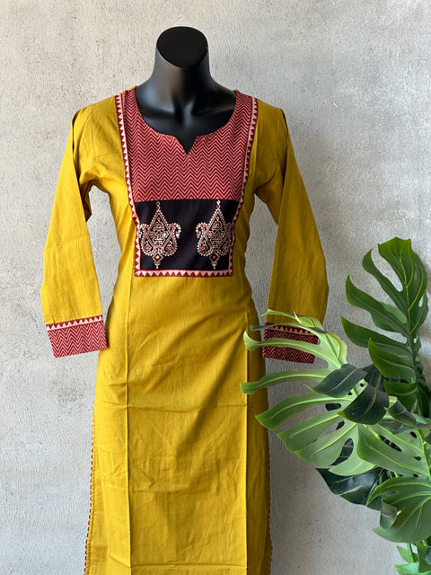 Neck patch work pure cotton kurti