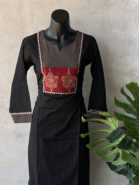 Neck patch work pure cotton kurti