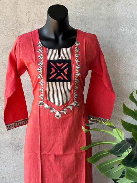 Neck patch work pure cotton kurti