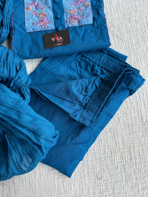 Neck hand emb work cotton suit set