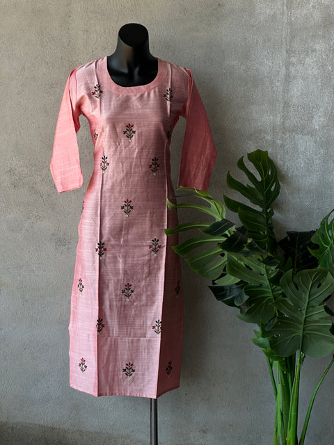 Hand emb slub silk kurti