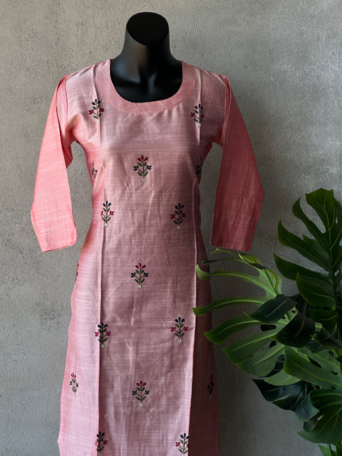 Hand emb slub silk kurti