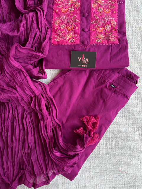 Neck hand emb work cotton suit set