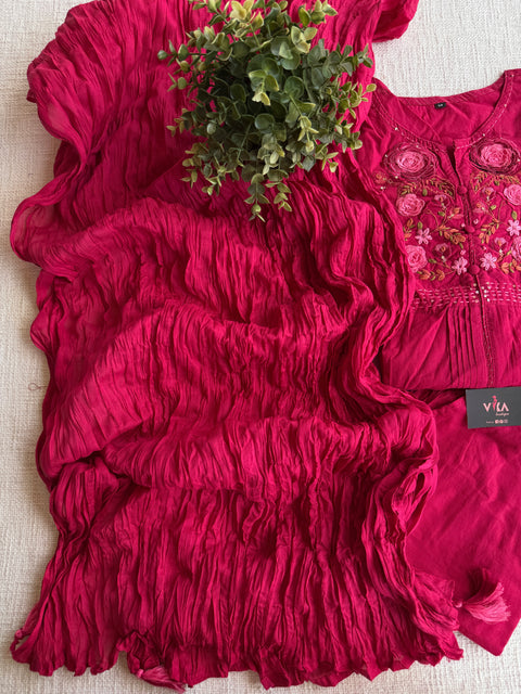 Neck hand emb work cotton suit set - Pink