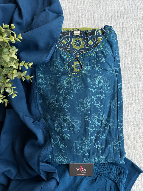 Ajrakh printed anarkali cotton suit set