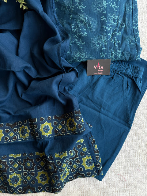 Ajrakh printed anarkali cotton suit set