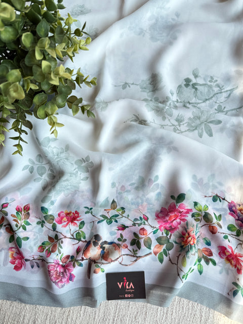 Floral printed georgette saree